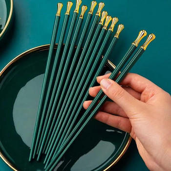 JANKNG 5 чифта златен връх Зелени китайски пръчици храна суши японски пръчици за многократна употреба корейски комплект съдове от метална сплав Palillos