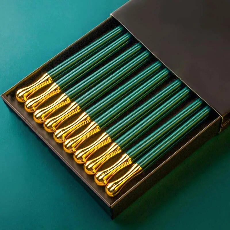 JANKNG 5 pár arany felső zöld kínai pálcika Étel Sushi Japán pálcikák Újrafelhasználható koreai fémötvözet étkészlet pallóka készlet