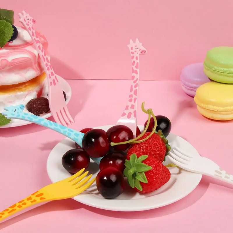 12db/szett Zsiráf gyümölcsvilla mini rajzfilm gyerekeknek uzsonnás sütemény desszert műanyag gyümölcspiszkáló fogpiszkáló saláta gyerekeknek étkészlet