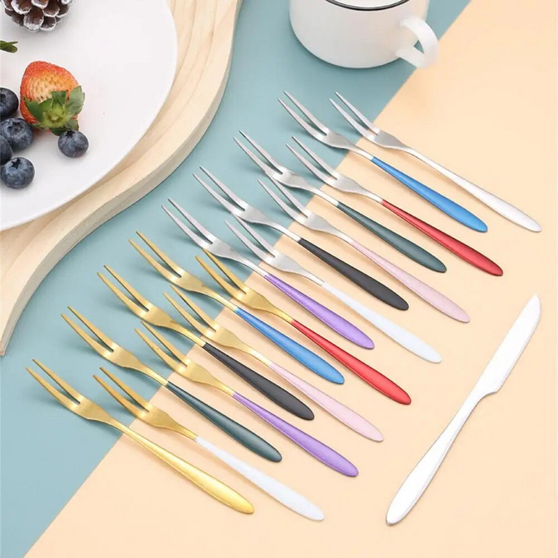 Rozsdamentes acél gyümölcsvilla mini élelmiszer gyümölcs csákány Villák Hordozható koktélsaláta gyümölcsvillák parti utazáshoz kellékek konyhai eszköz