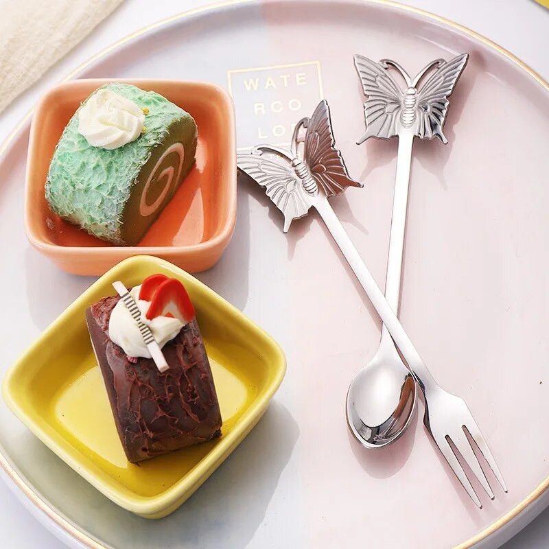 Rozsdamentes acél kávéskanál teáskanál aranyozott cukor desszert gyümölcsvilla tükör fényesítő pillangó nyelű kávés étkészlet