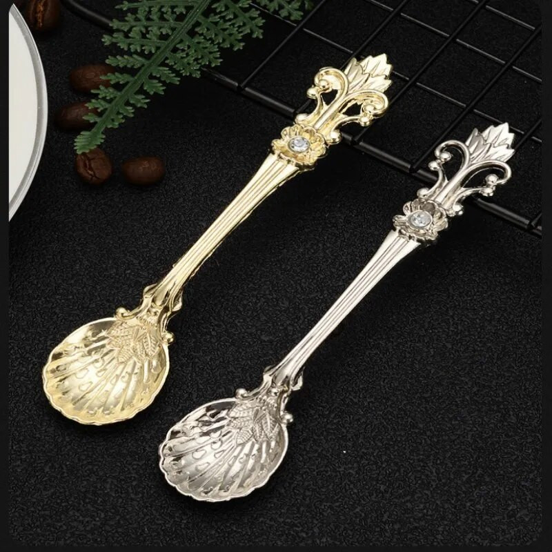 Rozsdamentes acél kávéskanál Retro írisz desszertkanál arab stílusú teáskanál fagylalt bögre kanál étkészlet konyhai kiegészítők