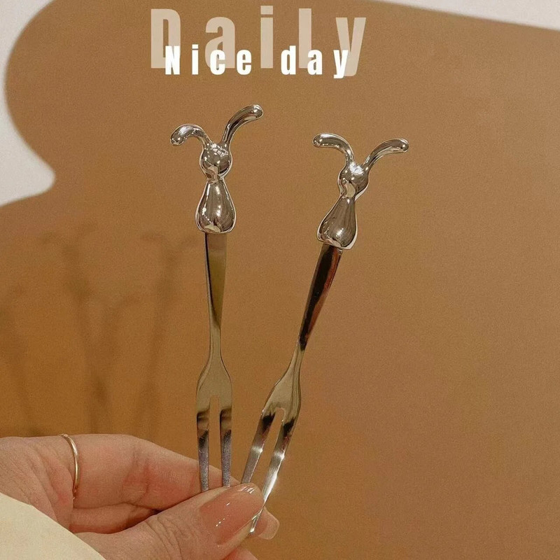 Rajzfilm rozsdamentes acél gyümölcsvillák mini tortavillák kóstoló előétel koktélvillák kis desszert konyhai kiegészítők