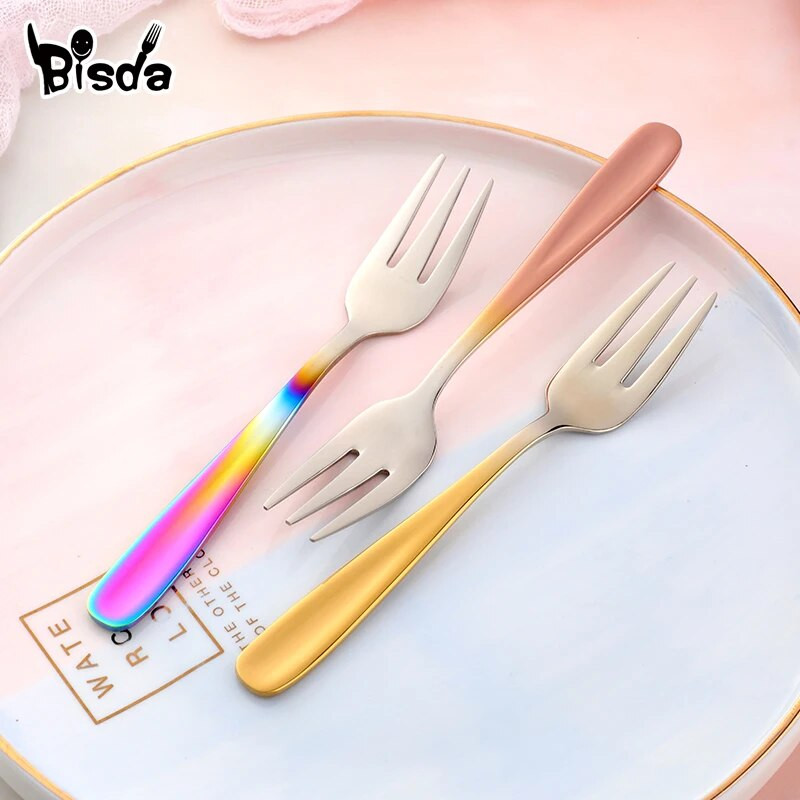 1db teavilla szett rozsdamentes acél kis villa arany gyümölcsvilla desszert villa tortához snack fekete saláta villa Mini tortavilla party