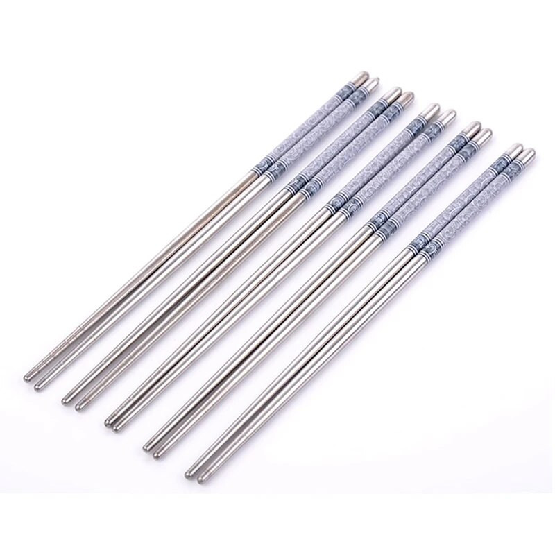 Konyhai asztali evőpálcika, kék-fehér porcelán nyomdafonál, csúszásgátló rozsdamentes acél pálcika, 10 pár/tétel