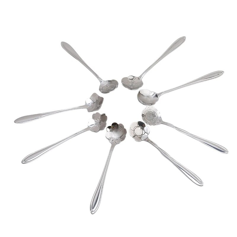 8 db/Szett Virágok Design Arany kanál hosszú nyelű desszert tea kávé keverőkanál rozsdamentes acél vintage teáskanál ital étkészlet