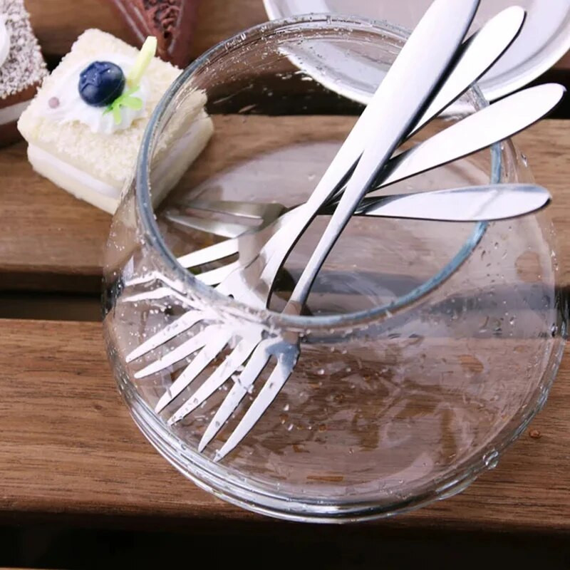 6/12 DB rozsdamentes acél kétfogas villás gyümölcsvilla étkészlet étkészlet többszörös használatra snack torta desszert villák otthoni evőeszközök