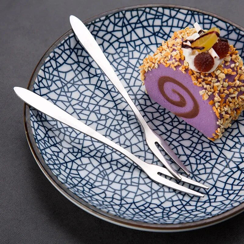 6/12 DB rozsdamentes acél kétfogas villás gyümölcsvilla étkészlet étkészlet többszörös használatra snack torta desszert villák otthoni evőeszközök