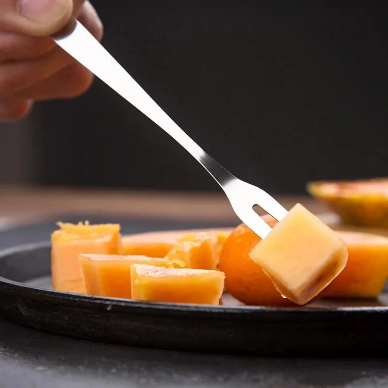 6/12 DB rozsdamentes acél kétfogas villás gyümölcsvilla étkészlet étkészlet többszörös használatra snack torta desszert villák otthoni evőeszközök