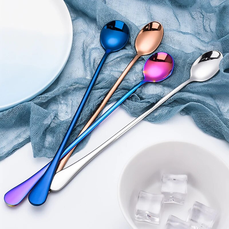 Leeseph rozsdamentes acél hosszú nyelű keverőkanál, keverőkanál koktélhoz, fagylalthoz, kávéhoz, gyümölcsléhez, italhoz, 9,4 hüvelykes