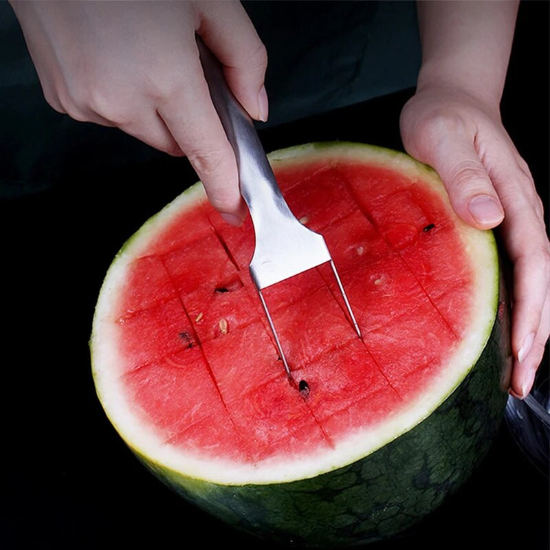 2 az 1-ben görögdinnye villa Többcélú görögdinnye szeletelő kés osztó rozsdamentes acél konyhai gyümölcs vágó villa Szerszámok