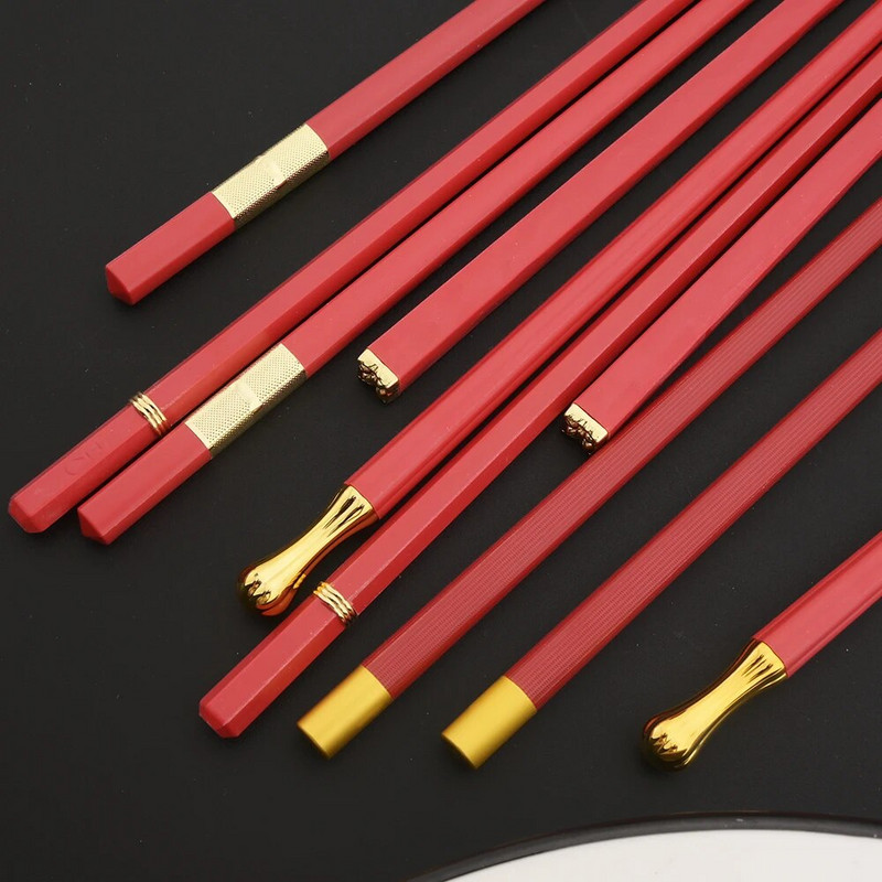 5 pár kínai japán pálcika Sushi pálcika Koreai pálcika Újrafelhasználható ötvözet evőpálcika Konyhai evőeszköz tartozékok