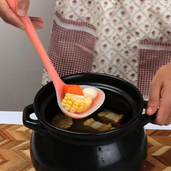 29 см силиконова лъжица за супа Лъжица за каша с дълга дръжка Черпак за ориз Топлоустойчива кръгла лъжичка Кухненски принадлежности Инструмент за готвене