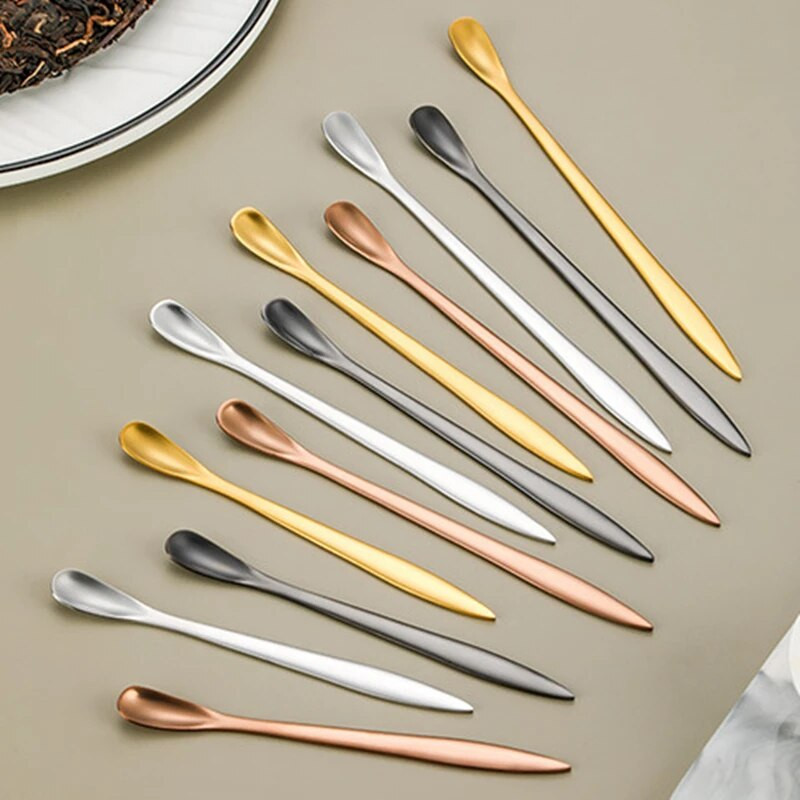 Rozsdamentes acél kettő az egyben teáskanál hosszú nyelű evőeszköz otthoni kávé tea keverő kanál étkészlet Mini gombóc konyhai eszközök