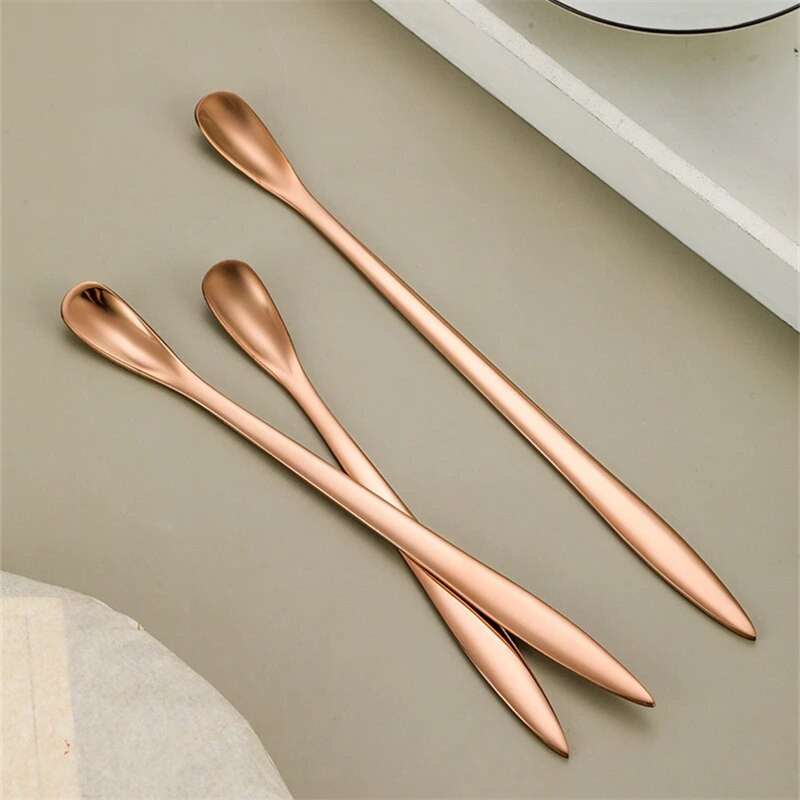 Rozsdamentes acél kettő az egyben teáskanál hosszú nyelű evőeszköz otthoni kávé tea keverő kanál étkészlet Mini gombóc konyhai eszközök