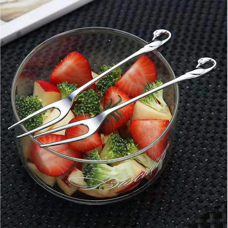 6 részes készlet Hattyú Gyümölcs Alap Tartó Villa Saláta Desszert Kávékanál Torta Uzsonna Evőeszközök Hulladékmentes Evőeszközök Rozsdamentes acél