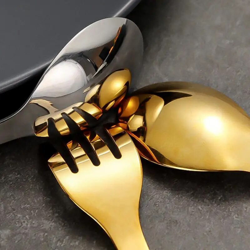 Kreatív teavillák gyümölcsvilla rozsdamentes acél étkészlet arany torta uzsonna saláta villa étkészlet evőeszközök konyhai edények