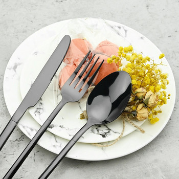 Комплект прибори от неръждаема стомана Огледало Черен комплект прибори за хранене Нож Десертна вилица Кафе Чаена лъжица Сервии Западна кухня Прибори за хранене