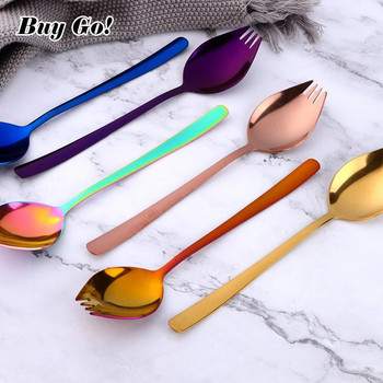 1PC 2 in1 Многофункционална вечеря Spork Лъжица от неръждаема стомана Вилица Преносима юфка Плодова салата Вилици Кухненски инструменти за пътуване на открито