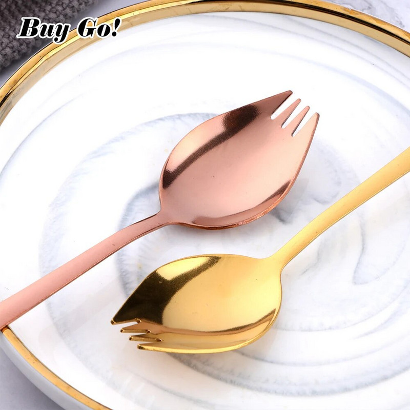 1 db 2 az 1-ben többfunkciós vacsora Spork rozsdamentes acél kanál villa hordozható tészta gyümölcssaláta villa kültéri utazási konyhai eszközök