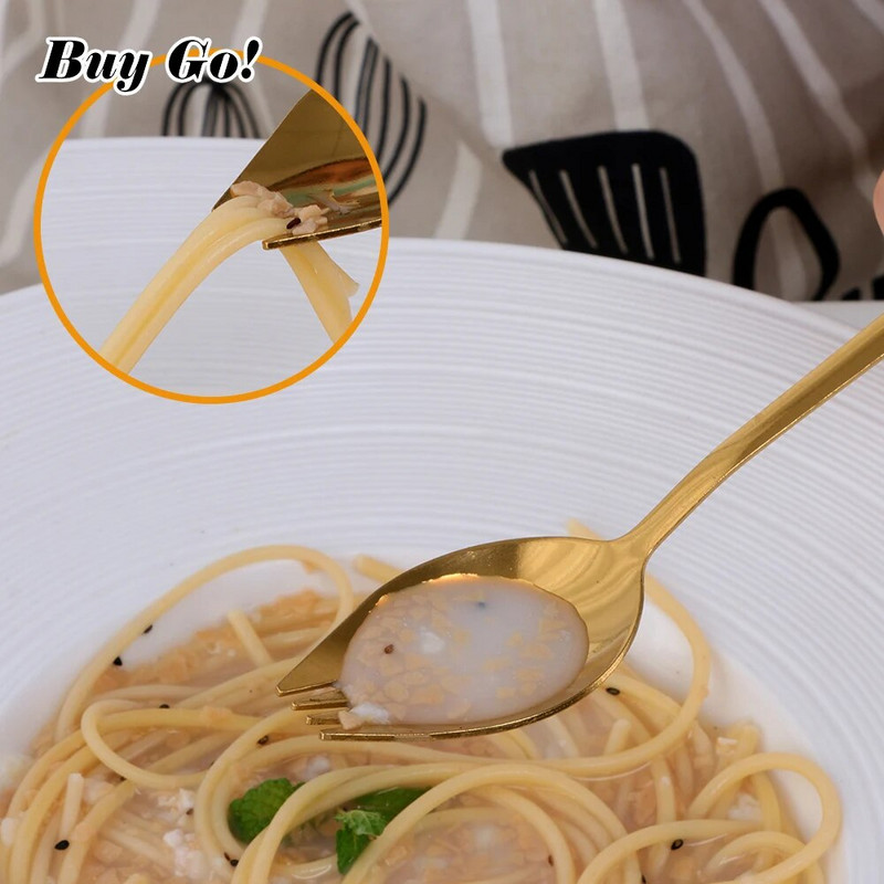 1 db 2 az 1-ben többfunkciós vacsora Spork rozsdamentes acél kanál villa hordozható tészta gyümölcssaláta villa kültéri utazási konyhai eszközök