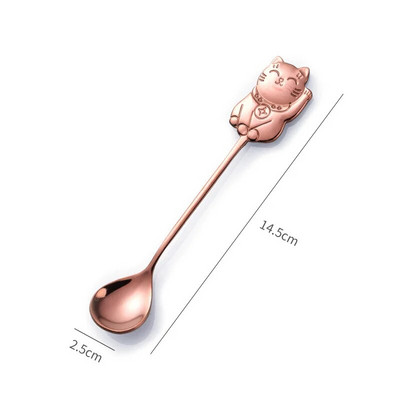 1db Kreatív keverőkanál Kiváló minőségű rozsdamentes acél teáskanál rajzfilm Lucky Cat kávéskanál gyerekeknek kanál csésze kiegészítők