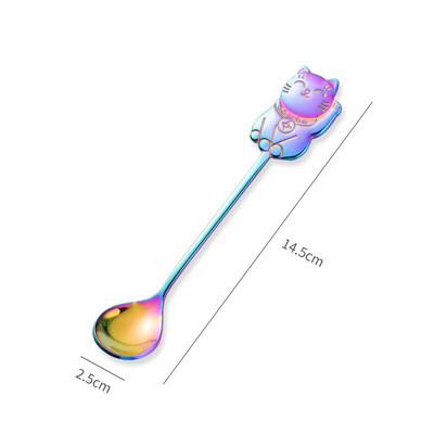 1db Kreatív keverőkanál Kiváló minőségű rozsdamentes acél teáskanál rajzfilm Lucky Cat kávéskanál gyerekeknek kanál csésze kiegészítők