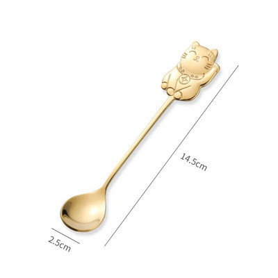 1db Kreatív keverőkanál Kiváló minőségű rozsdamentes acél teáskanál rajzfilm Lucky Cat kávéskanál gyerekeknek kanál csésze kiegészítők