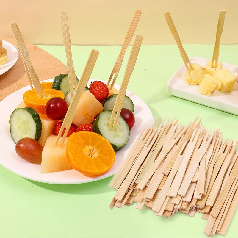 100db/csomag Fa gyümölcsvilla bambusz eldobható villa desszert süteményekhez Snack Party Otthoni Étterem dekor étkészlet kellékek