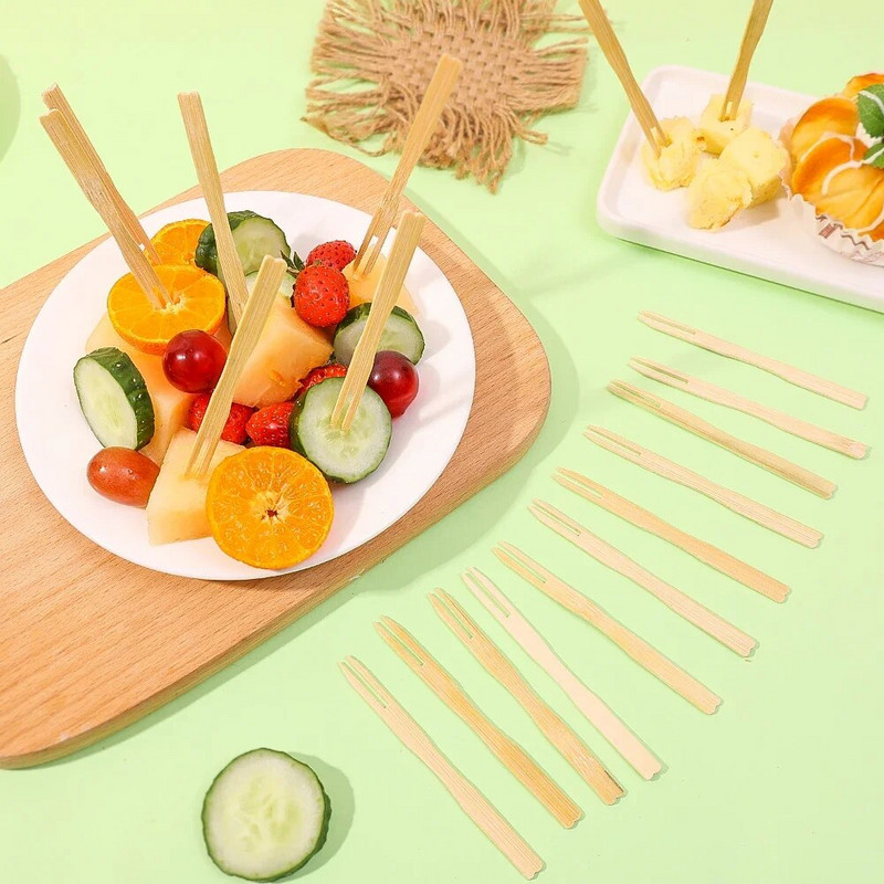 100db/csomag Fa gyümölcsvilla bambusz eldobható villa desszert süteményekhez Snack Party Otthoni Étterem dekor étkészlet kellékek