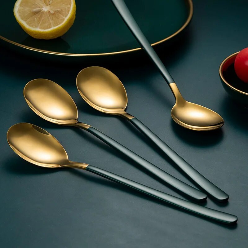 20 cm-es rozsdamentes acél kanál villa hordozható étkészlet kávéleves kanál evőeszköz hosszú nyelű evőeszköz konyhai étkészlet