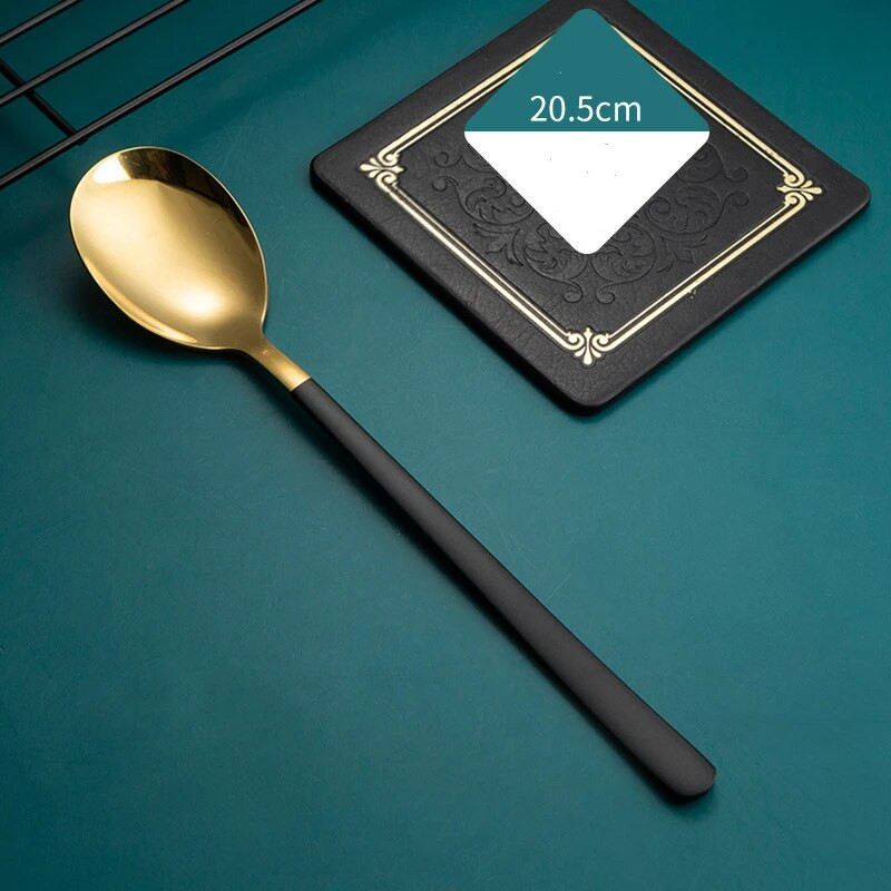 20 cm-es rozsdamentes acél kanál villa hordozható étkészlet kávéleves kanál evőeszköz hosszú nyelű evőeszköz konyhai étkészlet
