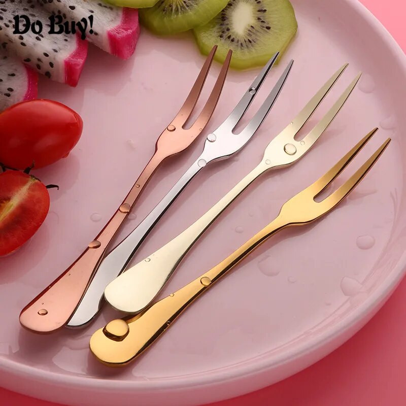 2db/szett Mini finom, rozsdamentes acél előétel villák kétágú snack gyümölcs desszert villák koktél kóstoló villák bulihoz