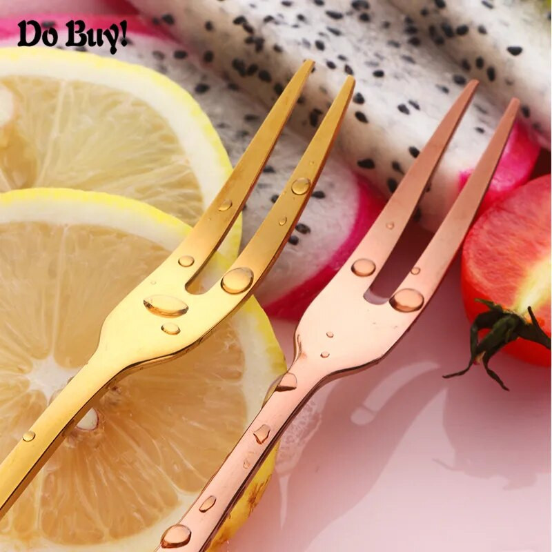 2db/szett Mini finom, rozsdamentes acél előétel villák kétágú snack gyümölcs desszert villák koktél kóstoló villák bulihoz
