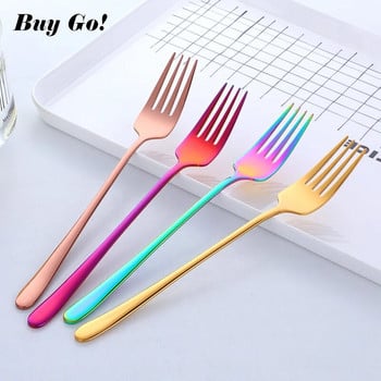 8 цвята вилица за вечеря от неръждаема стомана с дълга дръжка Korean Rainbow Fork Хотелски ресторант Парти консумативи Съдове за хранене Steak Златна вилица