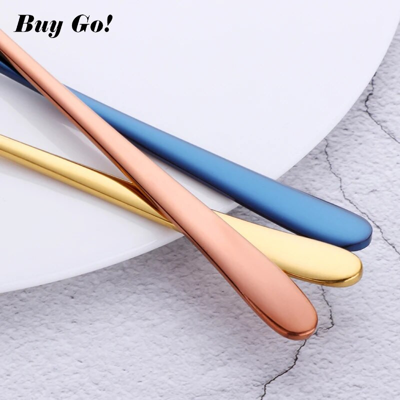 8 szín rozsdamentes acél hosszú nyelű vacsoravilla Koreai szivárványvilla Hotel Étterem Party kellékek Ebédlő steak arany villa