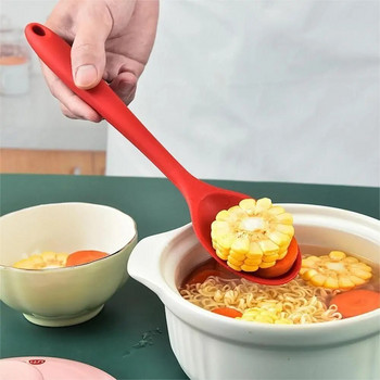 1 τεμ. μακρύ χερούλι σιλικόνης Ενσωματωμένο κουτάλι σούπας Ανθεκτικό στη θερμότητα Αντικολλητικό τηγάνι Κουζίνα Ανακατεύοντας Κουτάλι Εργαλείο κουζίνας
