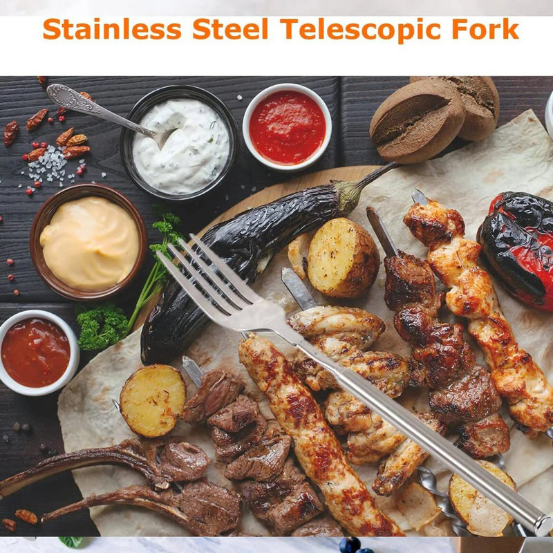 Kreatív kihúzható villa rozsdamentes acél teleszkópos hosszú grillvilla gyümölcs desszert meghosszabbított evőeszköz villa konyhai étkészlet