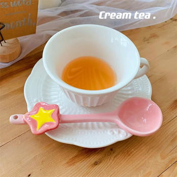 Kawaii Star Керамична лъжица Сладка сладолед Десертна супа Корейска лъжица с дълга дръжка Кухненски прибори Аксесоари за момичета Деца