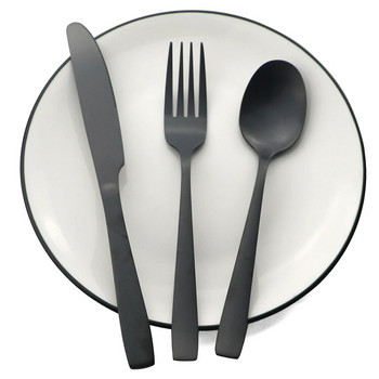 Черен матов комплект прибори за хранене Нож вилица лъжица Комплект прибори за хранене Комплект прибори за десерт Комплект прибори за хранене от неръждаема стомана Кухненски сребърни прибори