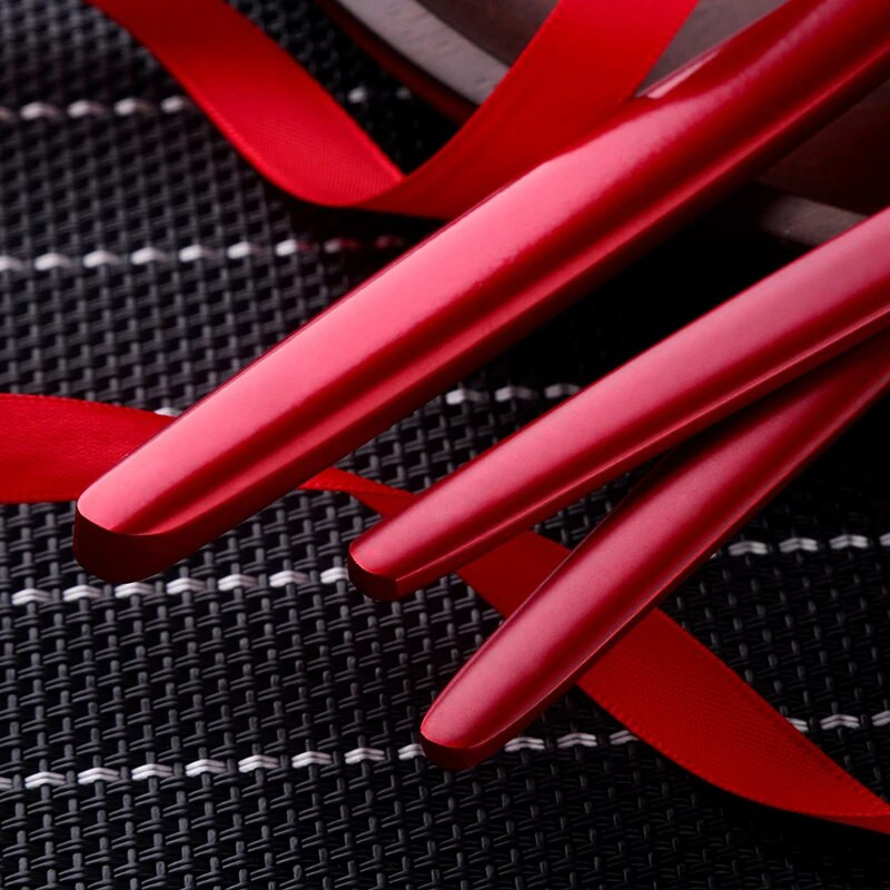 4db/szett Kínai piros asztal arany evőeszköz készlet rozsdamentes acél étkészlet Elegáns evőeszköz kés villa kanál készlet vacsora eszközök