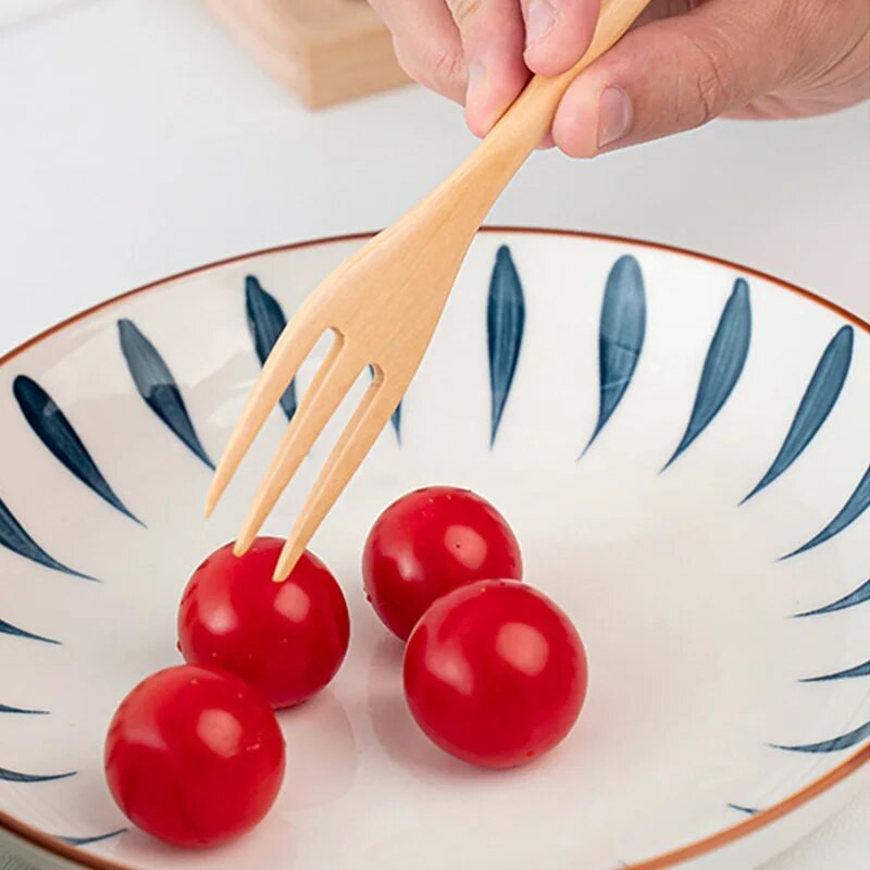 Új, fából készült villa hordozható gyümölcs csákányok, újrafelhasználható bambusz villa torta desszert fagylalt villa étkészlet konyhai kiegészítők
