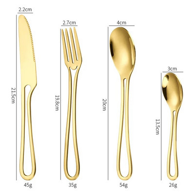 Jaswehome stalo įrankių rinkinys tuščiaviduriai indų rinkinys nerūdijančio plieno vakarienės peilis šakutė šaukštas įvairių spalvų sidabro dirbiniai