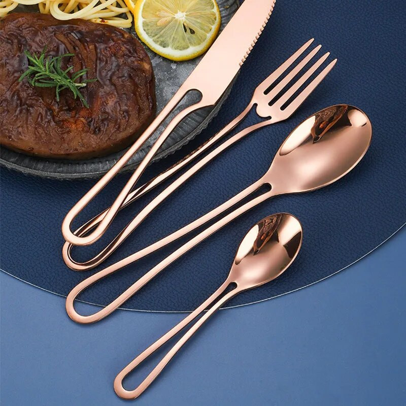 Jaswehome stalo įrankių rinkinys tuščiaviduriai indų rinkinys nerūdijančio plieno vakarienės peilis šakutė šaukštas įvairių spalvų sidabro dirbiniai