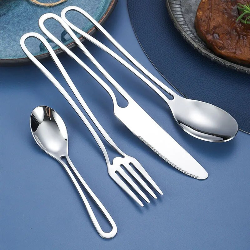 Jaswehome stalo įrankių rinkinys tuščiaviduriai indų rinkinys nerūdijančio plieno vakarienės peilis šakutė šaukštas įvairių spalvų sidabro dirbiniai