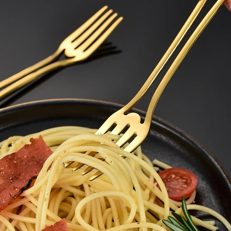 Rozsdamentes acél nyugati konyharuha, stílusos, egyszerű, ötrészes étkészlet, kivájt nyelű steakkés desszertekanál étkészlet