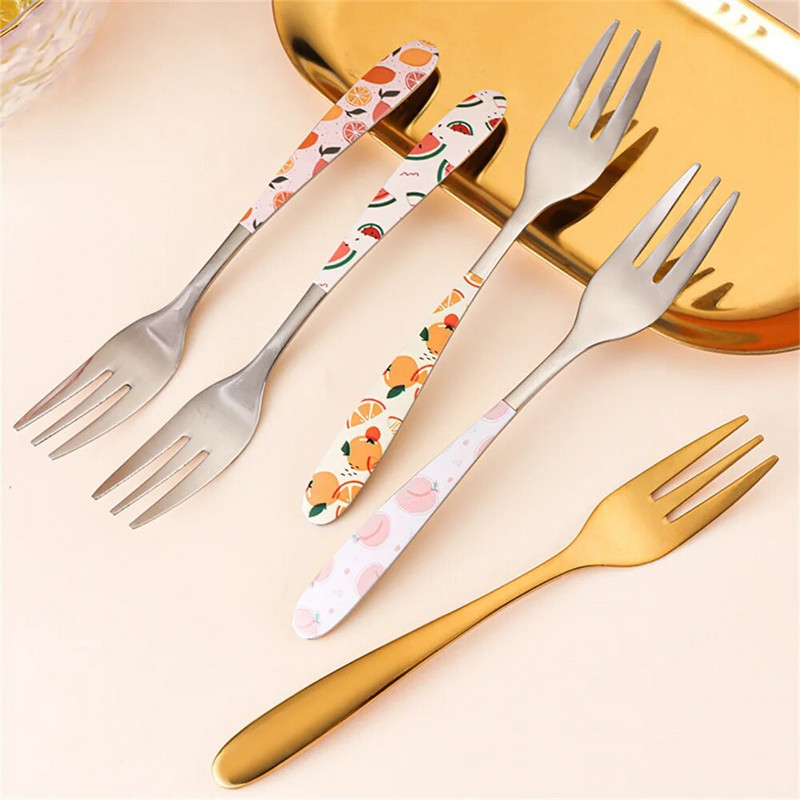 2 db rozsdamentes acél gyümölcsvillák desszert villák Lovely villa készlet snack torta desszert villák Cafeteria Otthoni Konyha Evőeszközök Kiegészítők