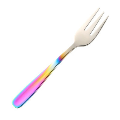 1 tk puuviljakahvel roostevabast terasest väikesed kahvlid magustoidu jaoks Rainbow väikesed teekahvlid Kuldsed minikahvlid koogi jaoks Värvilised kuldsed sööginõud