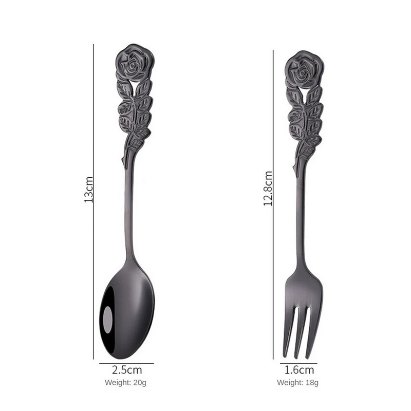 Öt színű desszertkeverő kanál rózsa nyél rozsdamentes acél villa kanál tükör fényesítő fagylalt torta tea villa étkészlet