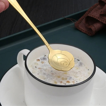 8PCS Комплект лъжици за цветя Малка чаена лъжичка Лъжица за кафе Сладка лъжица за десерт за сладолед Сребърна златна лъжица от неръждаема стомана за кафе и чай